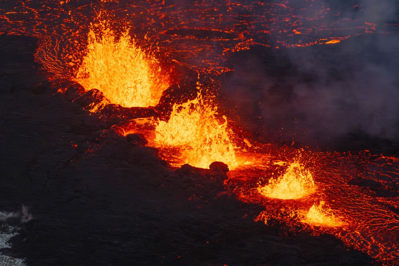 Lava bursts from a fissure on Tuesday.