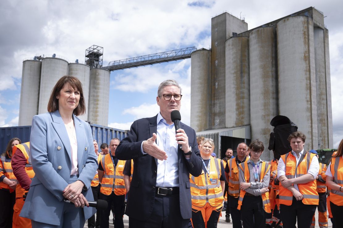 Shadow Finance Minister Rachel Reeves and Labour Party leader Keir Starmer visit a container terminal at the port of Southampton in June, 2024.