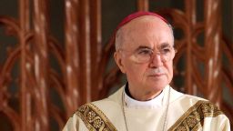 In this 2014 photo, Archbishop Carlo Maria Vigano attends the beatification Mass of Blessed Miriam Teresa Demjanovich at the Cathedral Basilica of the Sacred Heart in Newark, New Jersey.