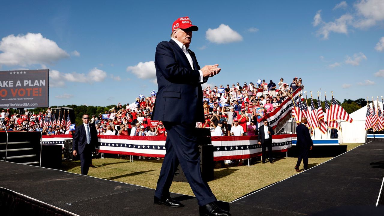 Former President Donald Trump walks off stage after speaking at a rally in Chesapeake, Virginia, on June 28, 2024. 