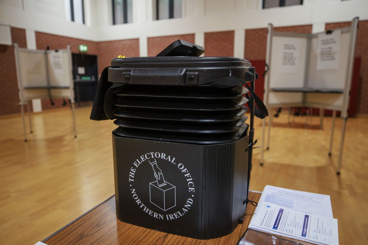 A ballot box is pictured at Agape Centre in Belfast, Northern Ireland, ahead of polling stations opening on Thursday. 