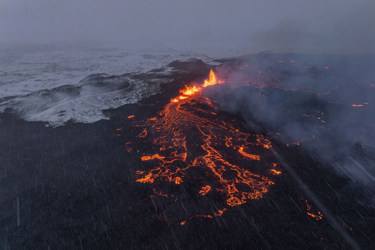 Lava flows from the southern active segment of the fissure of an active volcano near Grindavik, Iceland, on Tuesday.