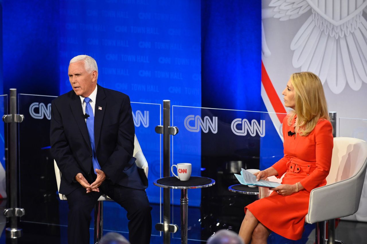 Former Vice President Mike Pence participates in a CNN Republican Presidential Town Hall moderated by CNN’s Dana Bash at Grand View University in Des Moines, Iowa, on Wednesday, June 7.