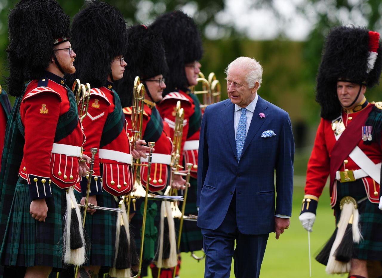 King Charles III takes part in the Ceremony of the Keys on the forecourt of the Palace of Holyroodhouse in Edinburgh, Scotland on July 2. 