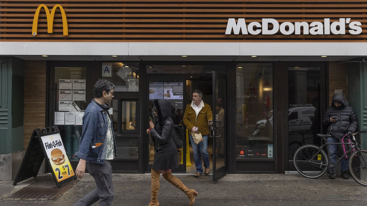 A McDonald's location in New York, US, on Wednesday, April 6, 2023. McDonalds Corp. is temporarily closing its US offices this week as it notifies hundreds of corporate employees that theyre losing their jobs in a broader restructuring plan, according to a person familiar with the matter.