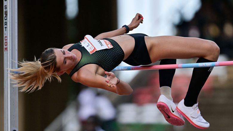 Ukraine's Kateryna Tabashnyk competes in the women's high jump event during the fourth edition of the Kip Keino Classic Continental Tour at the Kasarani Stadium in Nairobi, on May 13, 2023. (Photo by YASUYOSHI CHIBA / AFP) (Photo by YASUYOSHI CHIBA/AFP via Getty Images)