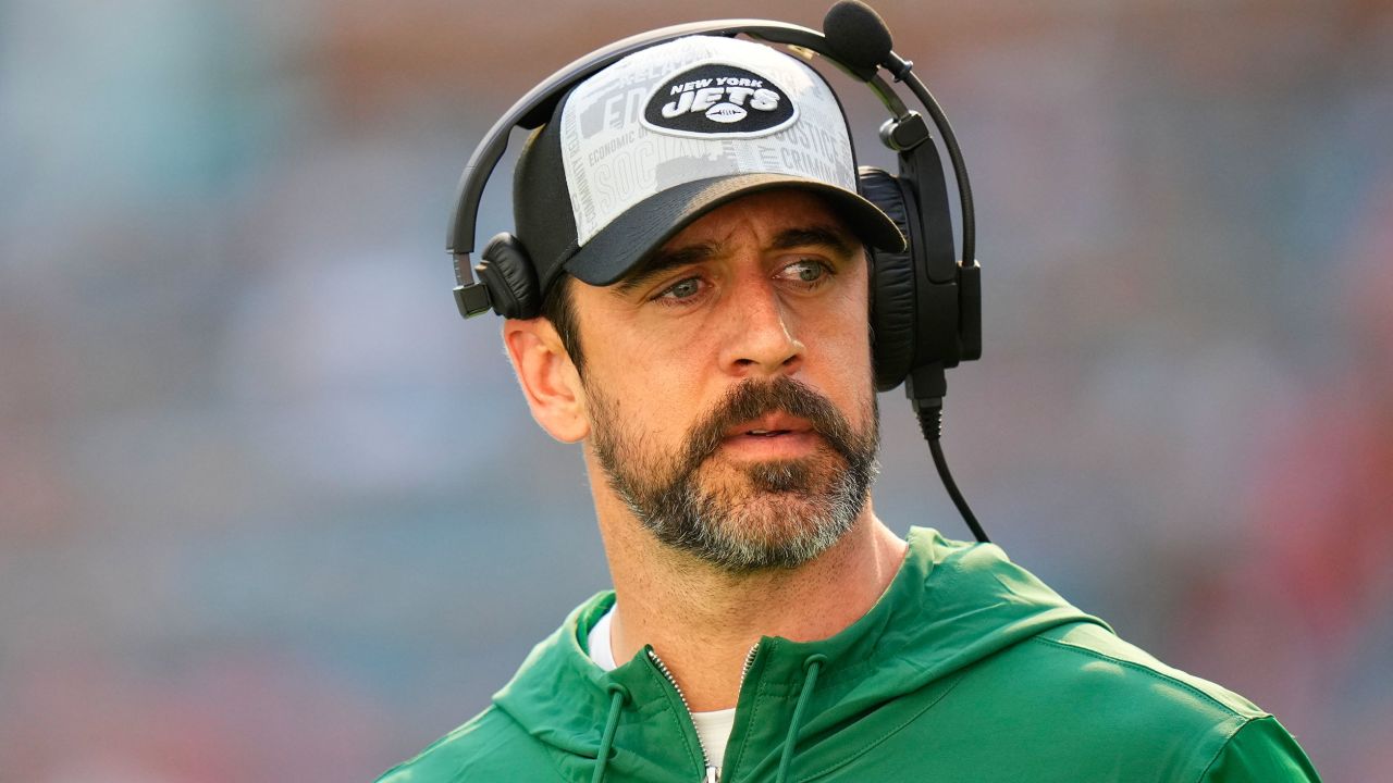 Aaron Rodgers of the Green Bay Packers during the first half against the Miami Dolphins at Hard Rock Stadium on December 17, 2023 in Miami Gardens, Florida.