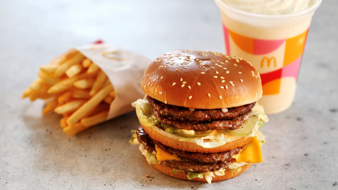 McDonald's Double Big Mac with fries and a milkshake photographed in Arlington, Virginia on January 24, 2024.