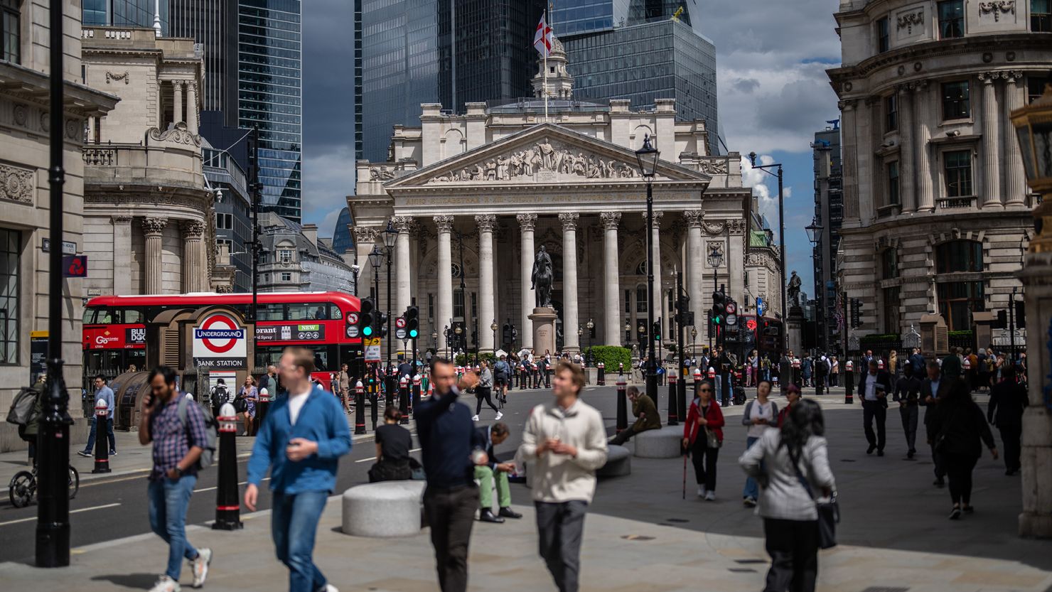 The Royal Exchange, a shopping mall, is pictured in London's financial district in May 2024.