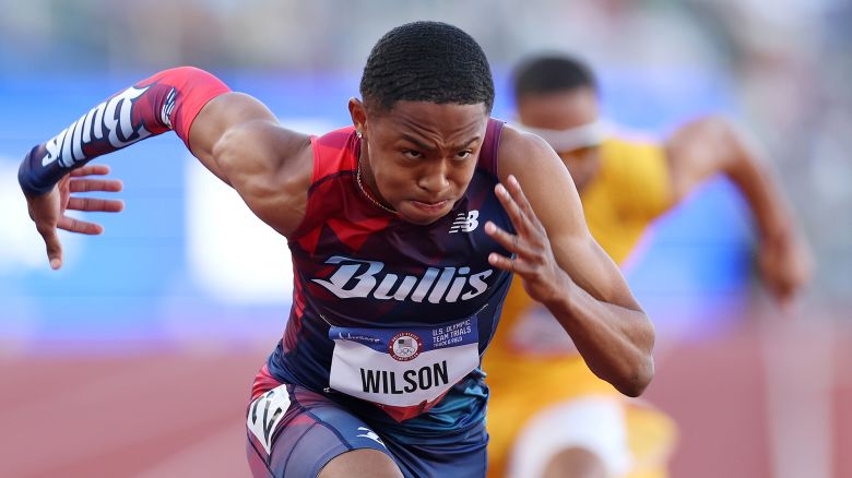 EUGENE, OREGON - JUNE 24: Quincy Wilson competes in the men's 400 meter final on Day Four of the 2024 U.S. Olympic Team Track & Field Trials at Hayward Field on June 24, 2024 in Eugene, Oregon. (Photo by Patrick Smith/Getty Images)