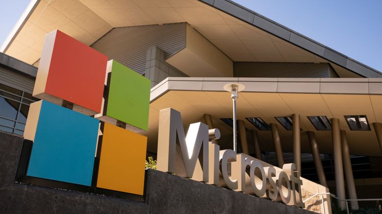 A sign is seen at the Microsoft headquarters on July 3, 2024 in Redmond, Washington.