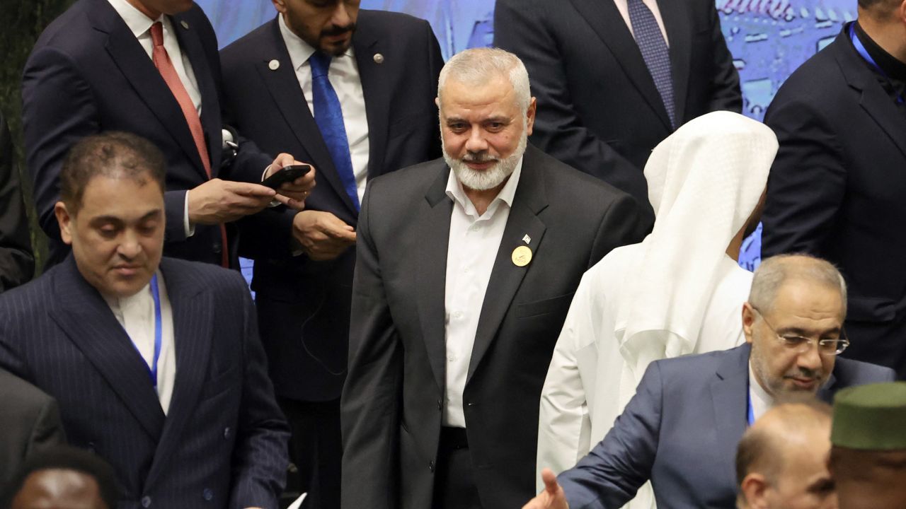 Ismail Haniyeh arriving for the inauguration of the new Iranian President Masoud Pezeshkian on Tuesday.