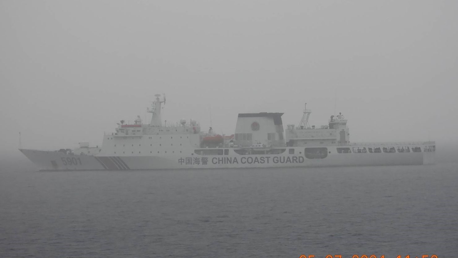 The China Coast Guard ship 5901 is shown on July 5 in an image posted by the Philippine Coast Guard on X.