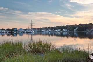 Historic Mystic Seaport in Connecticut just seconds after sunset