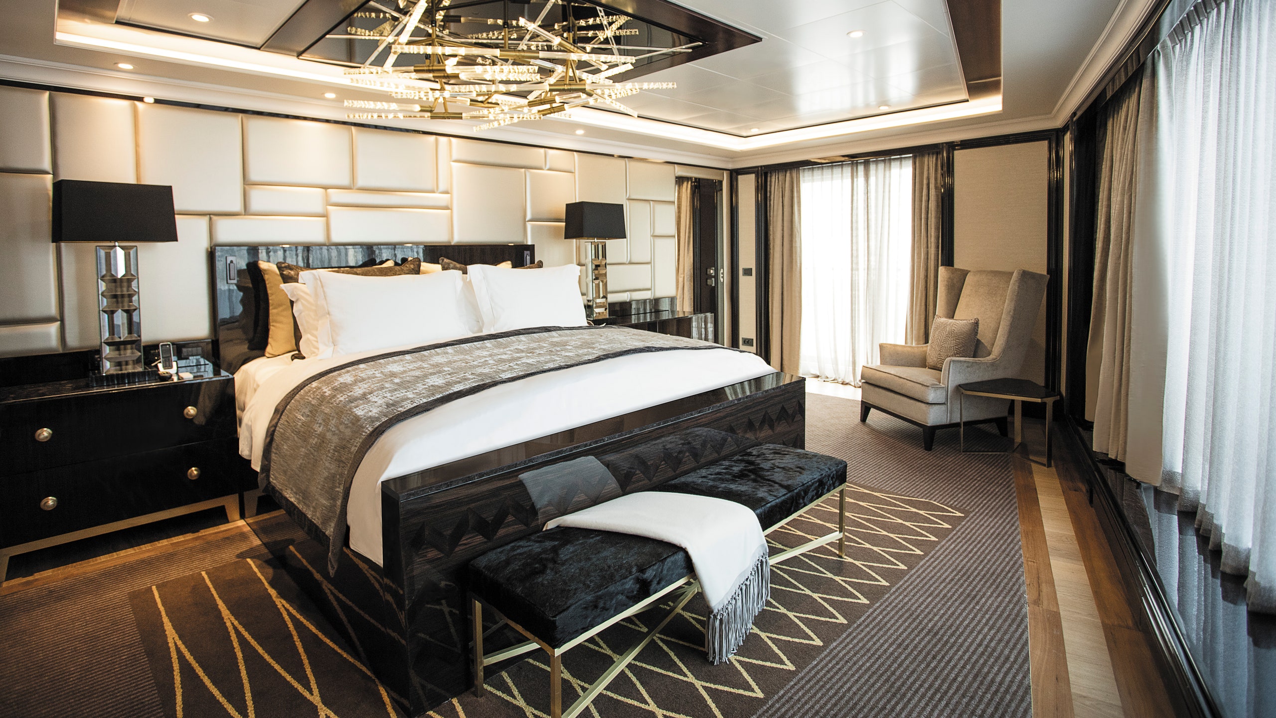 A suite on a cruise ship. 