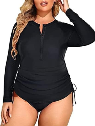 Holipick Two Piece Plus Size Long Sleeve Rash Guard UPF 50 Swimsuit