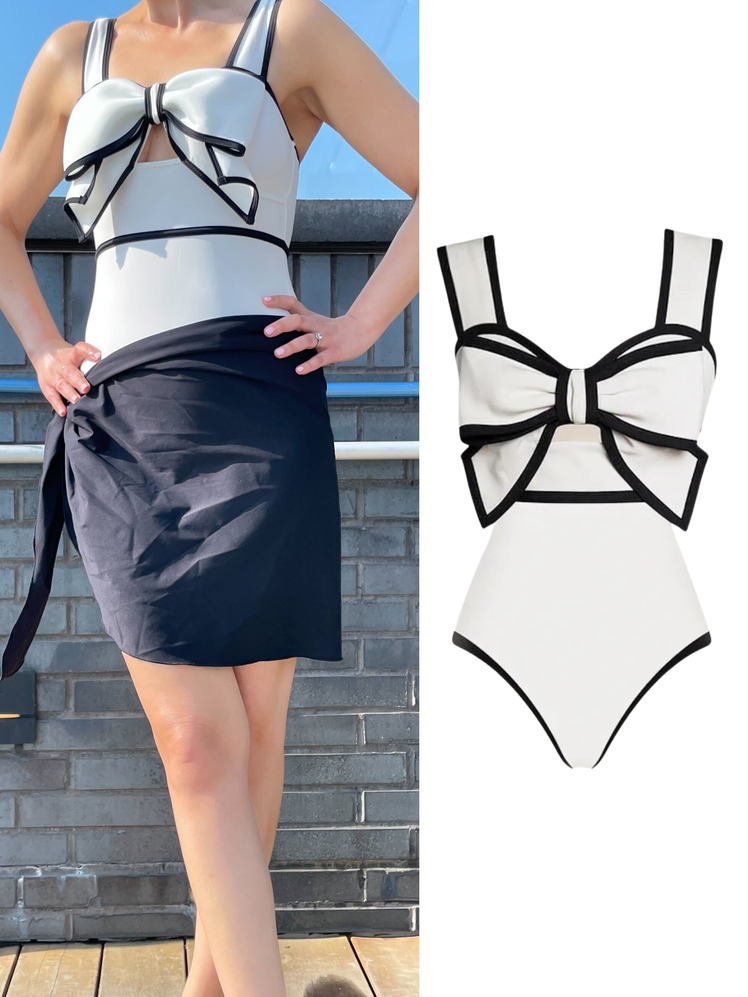 Flaxmaker Black and White Bow-tie One Piece Bathing Suit 