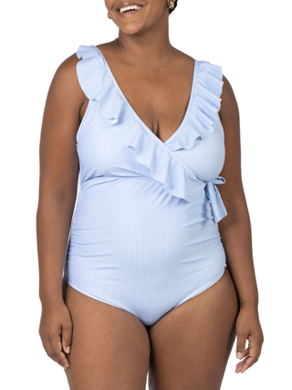 Kindred Bravely Ruffle Wrap Maternity  Nursing One Piece Swimsuit