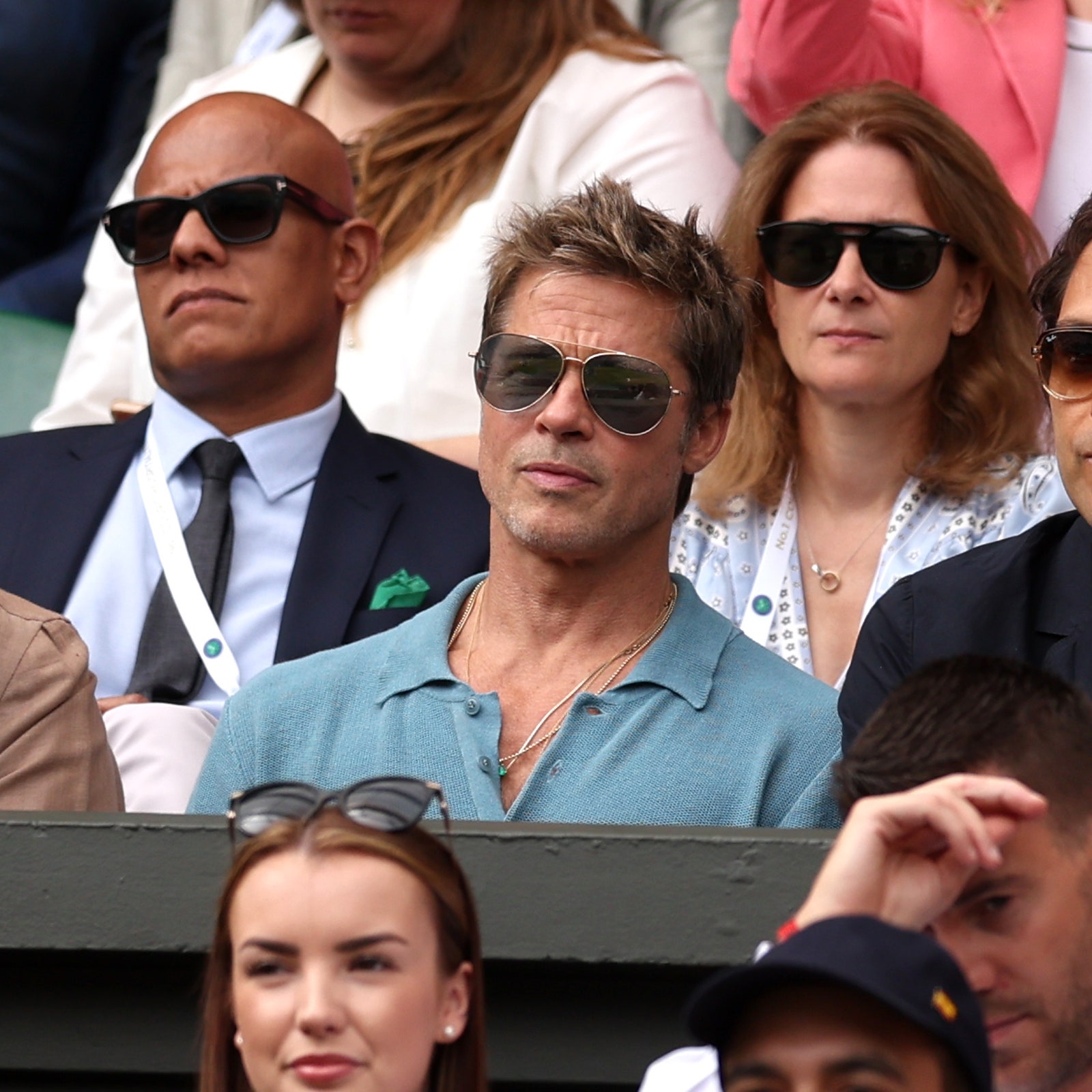 A little commotion, please, for Brad Pitt's knitted polo shirt at Wimbledon