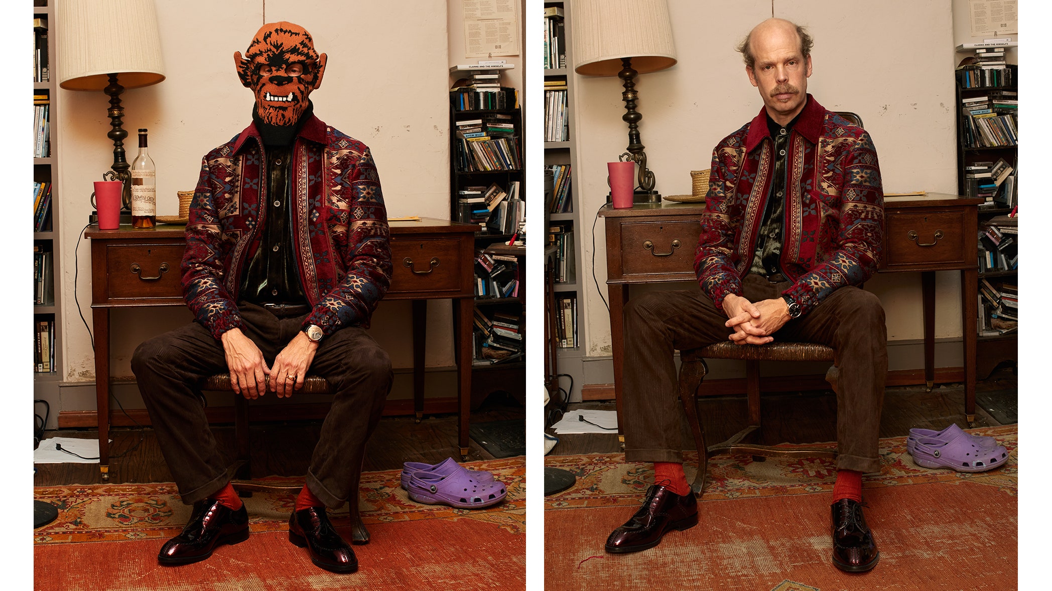 Image may contain Clothing Apparel Will Oldham Furniture Human Person Shelf Home Decor Bookcase and Footwear