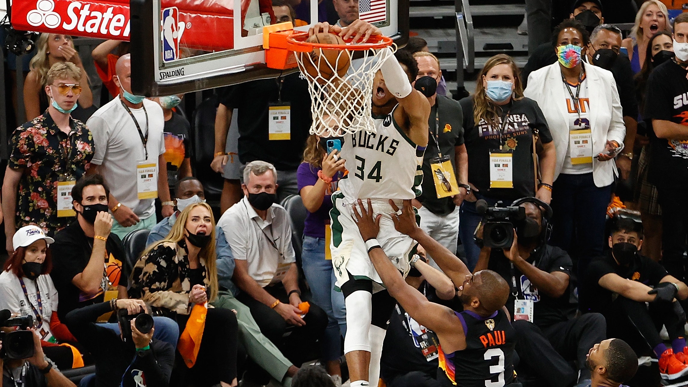 Giannis Antetokounmpo's gamewinning dunk off a Jrue Holiday alleyoop in Game 5 was his second iconic play of the series .