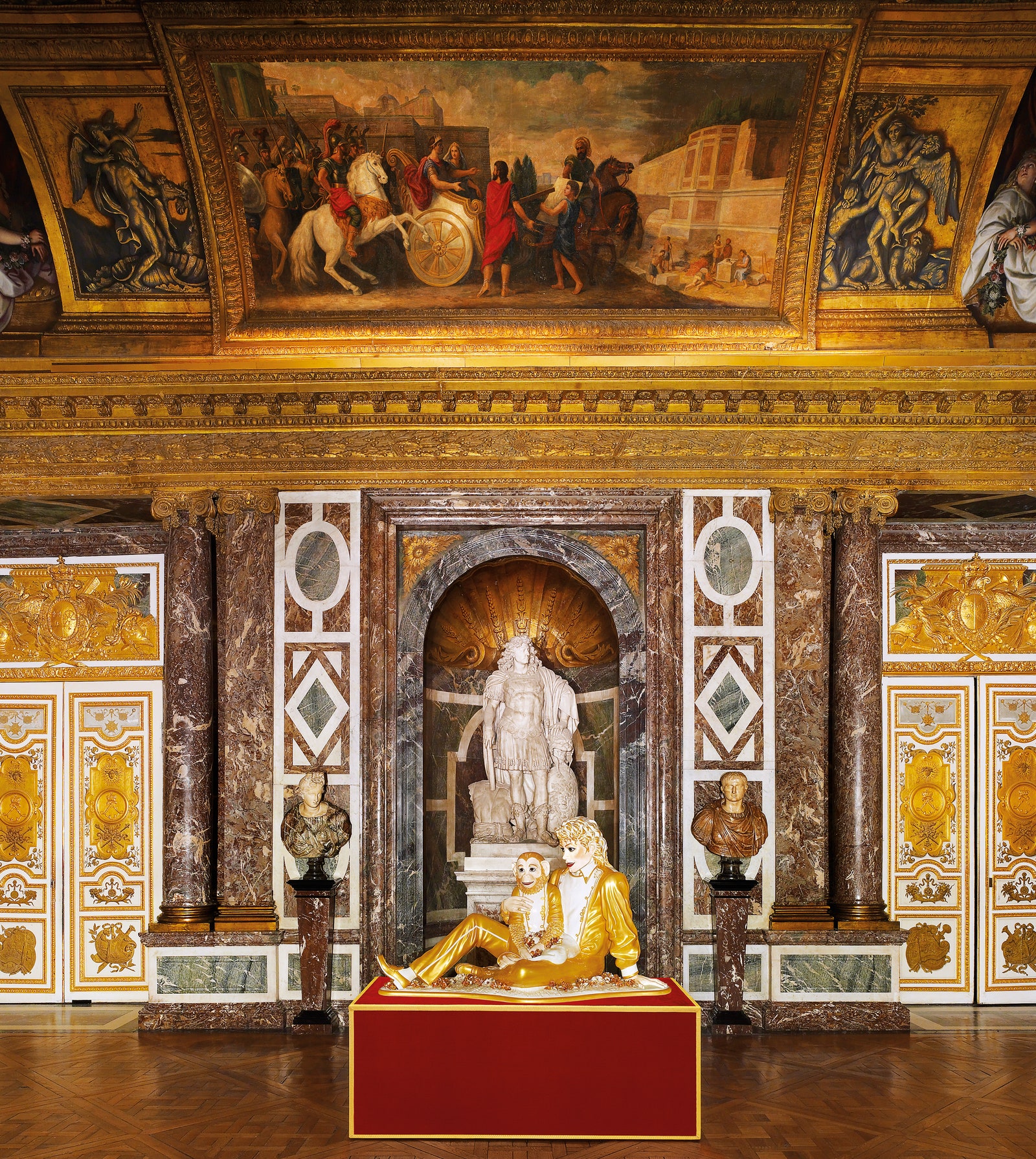 Michael Jackson and Bubbles on display at the Palace of Versailles.