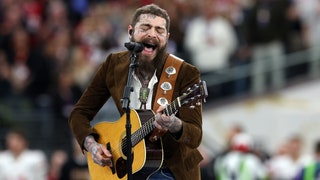 LAS VEGAS NEVADA  FEBRUARY 11 American rapper and singer Post Malone performs prior to Super Bowl LVIII between the San...