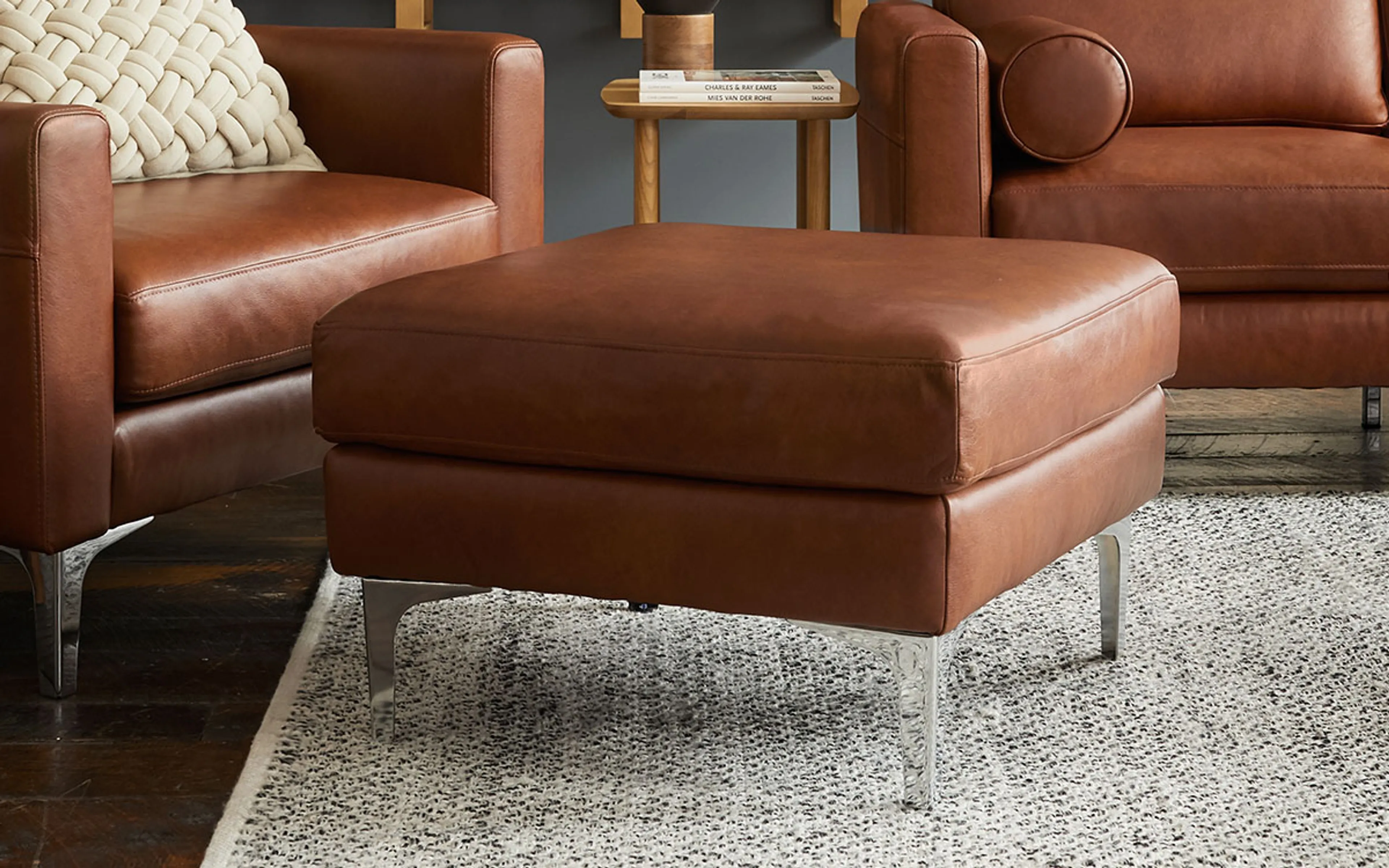 Camel Leather Ottoman