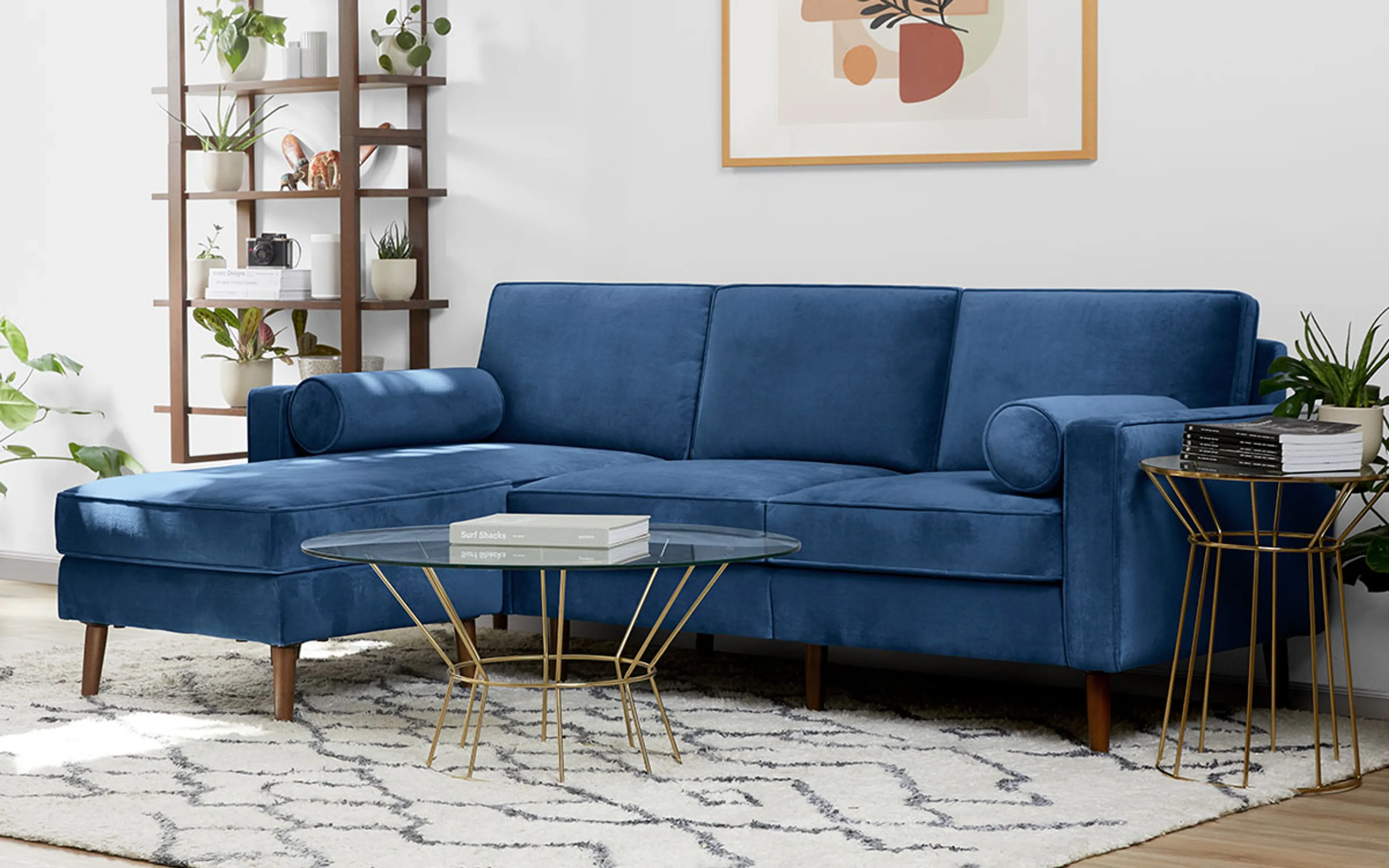 Nomad Velvet 7-Seat Corner Sectional with Chaise and Ottoman