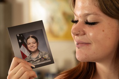 17-year-old Ayla Lain, who recently graduated top cadet in her class from the Nevada Army National Guard’s Battle Born Youth ChalleNGe Academy, poses for a portrait at her home in Las Vegas Thursday June 27, 2024.