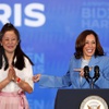 Vice President Kamala Harris, right, shares the stage with Las Vegas restaurant owner Maya Kwong Tuesday, July 9, 2024, in Las Vegas. Harris announced the launch of Asian American, Native Hawaiian, and Pacific Islanders (AANHPI) for Biden-Harris, a national program to mobilize AANHPI voters.