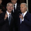 President Joe Biden and NATO Secretary General Jens Stoltenberg watcha fly-over as they welcome NATO allies and partners to the White House in Washington, Wednesday, July 10, 2024, on the South Lawn for the 75th anniversary of the NATO Summit. 


