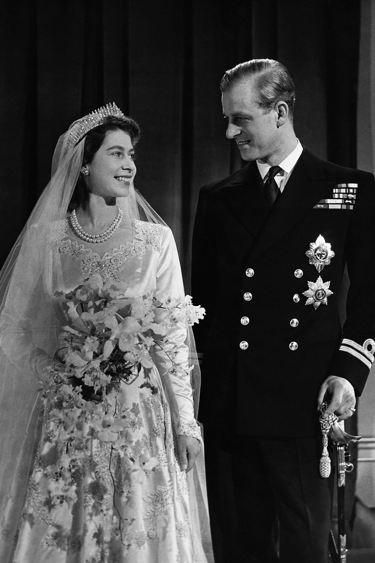 Princess Elizabeth with her husband Phillip Duke of Edinburgh on their wedding day 1947