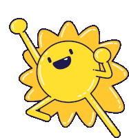 a cartoon illustration of a yellow sun with a face and arms