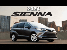 a toyota minivan is displayed in front of a sign that says ' 2024 sienna '