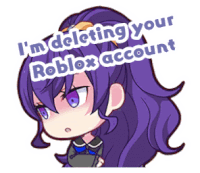 a cartoon of a girl with purple hair and the words " i 'm deleting your roblox account "