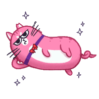 a pink cat with sunglasses and a bow tie is laying down