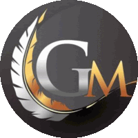 a gm logo with a feather in the middle of it