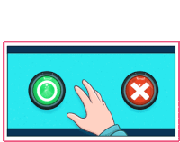 a hand is pressing a green button and a red button with a cross in the middle