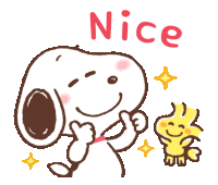 a cartoon of snoopy giving a thumbs up next to a woodstock