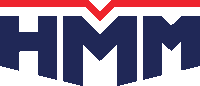 a logo for hmm with a red white and blue border