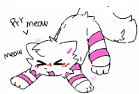 a drawing of a white cat with pink stripes and the words " per meow "