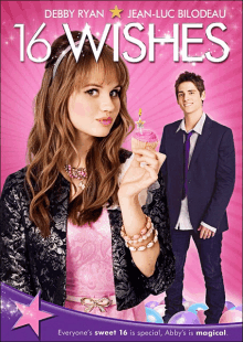 a movie poster for 16 wishes with a girl holding a cupcake