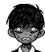 a black and white drawing of a boy with a very angry look on his face .