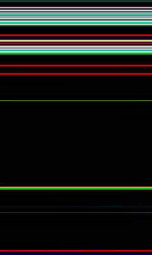 it looks like a glitch screen with a lot of green and blue lines .