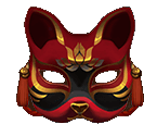 a red and gold mask with a cat 's face on it .