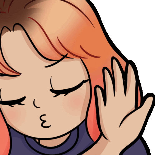 a cartoon drawing of a girl with her eyes closed and a hand on her face