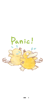 a cartoon of a duck with panic written on it