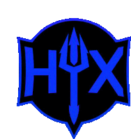 a blue and black logo that says htx with a trident