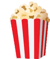 a red and white striped bucket filled with popcorn on a white background